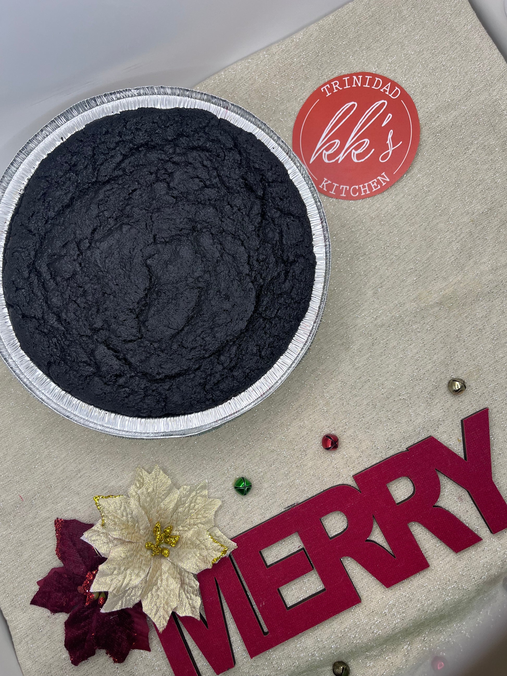 KK's Trinidad Kitchen Black Cake 6-inch viewed from above