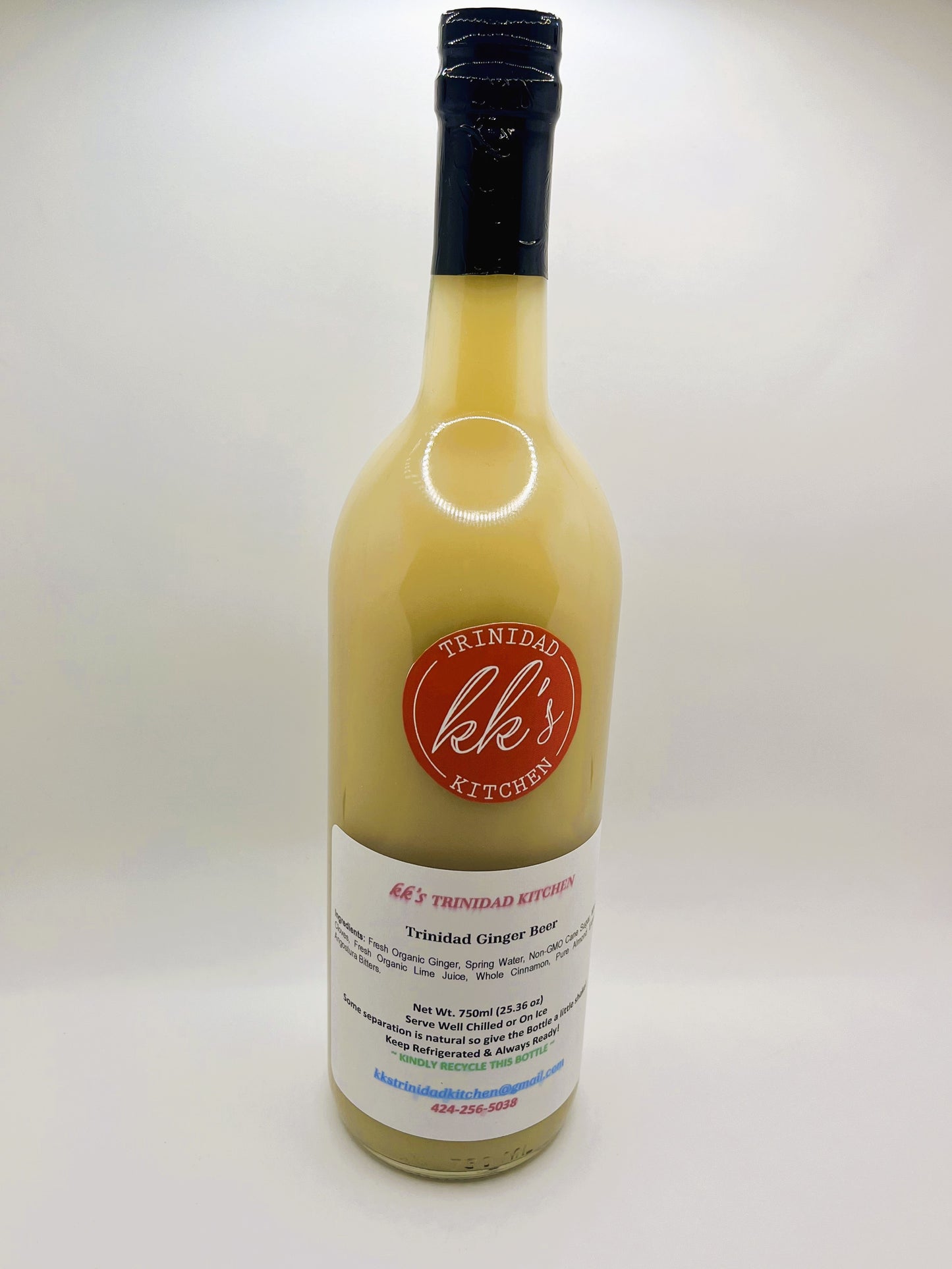 KK's Trinidad Kitchen handcrafted Trinidad Ginger Beer bottle