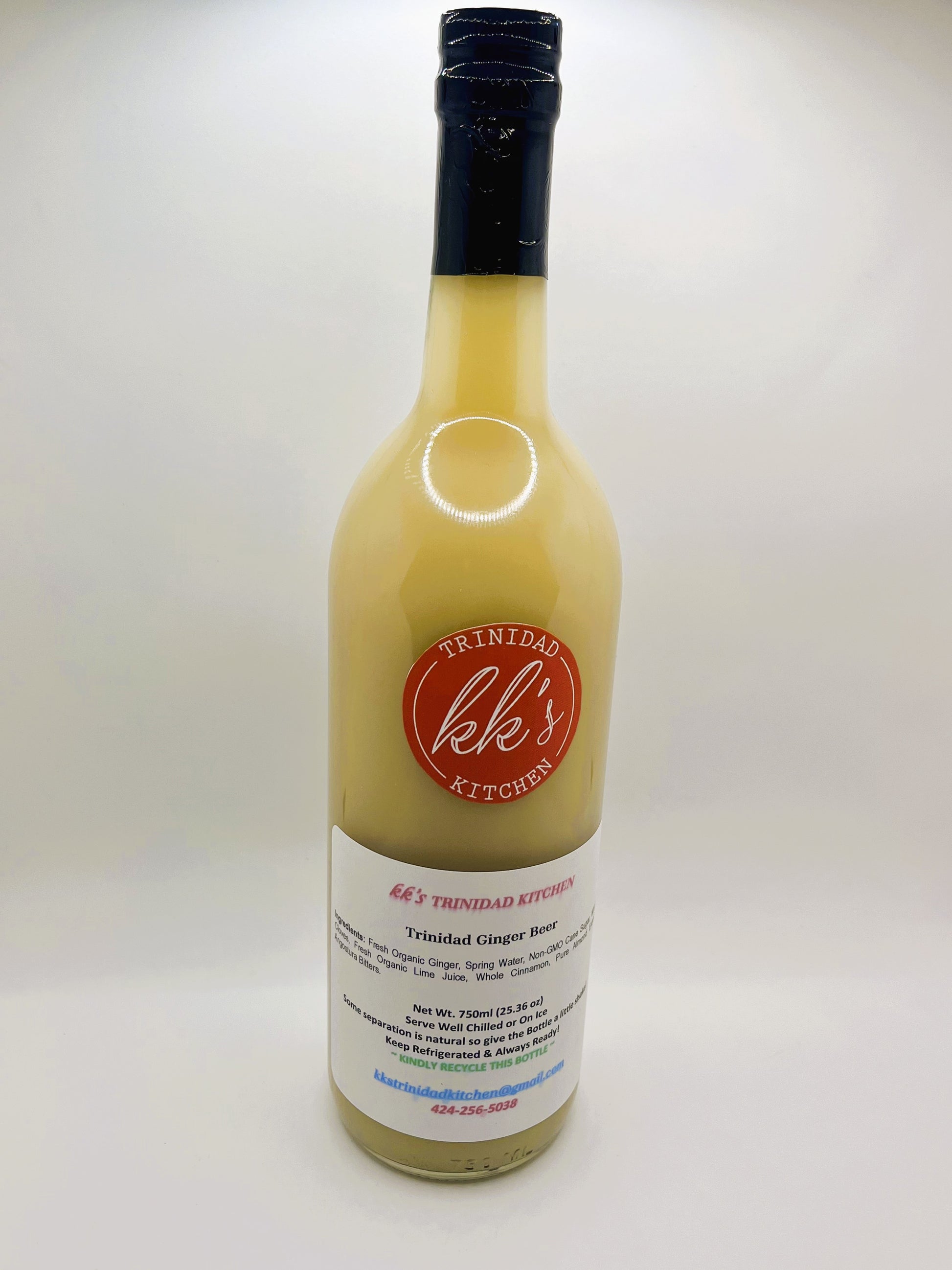 KK's Trinidad Kitchen handcrafted Trinidad Ginger Beer bottle