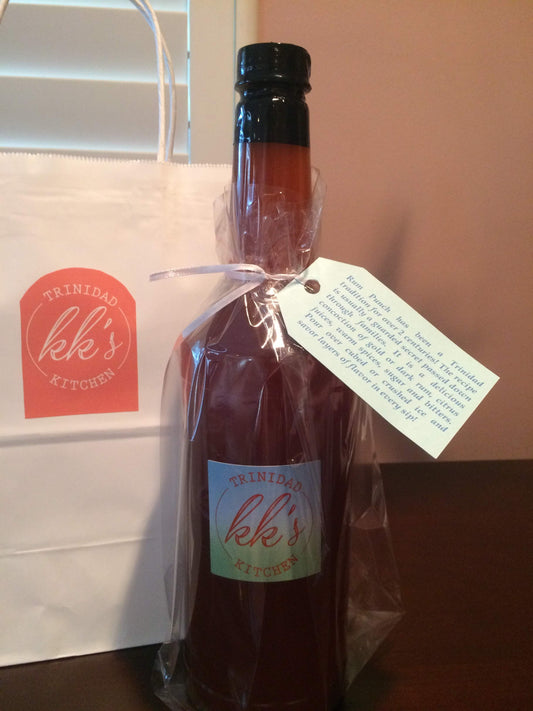 KK's Trinidad Kitchen Rum Punch bottle with blue logo