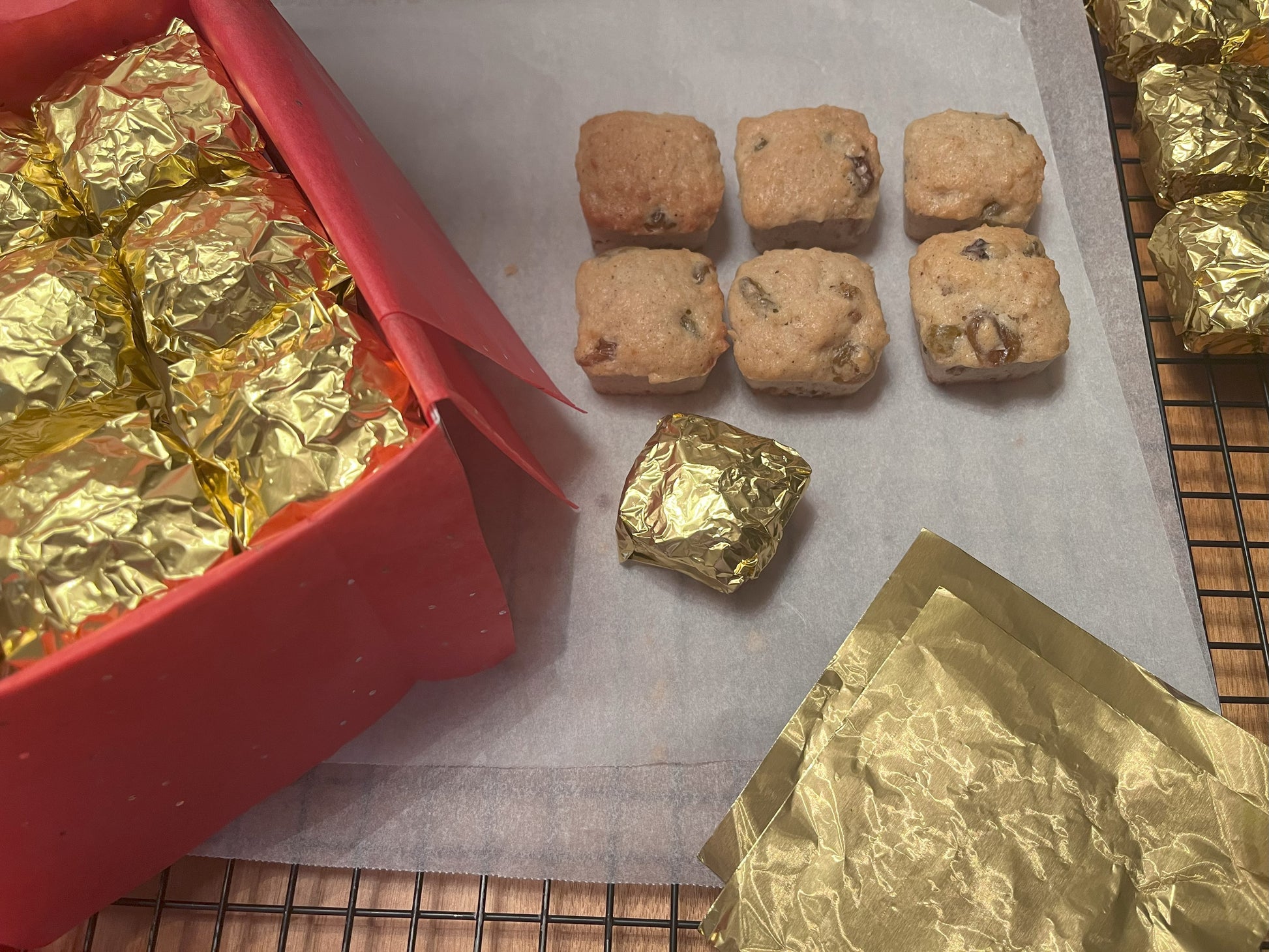 KK's Trinidad Kitchen Coconut Sweet Bread Bites in gold foil gift box