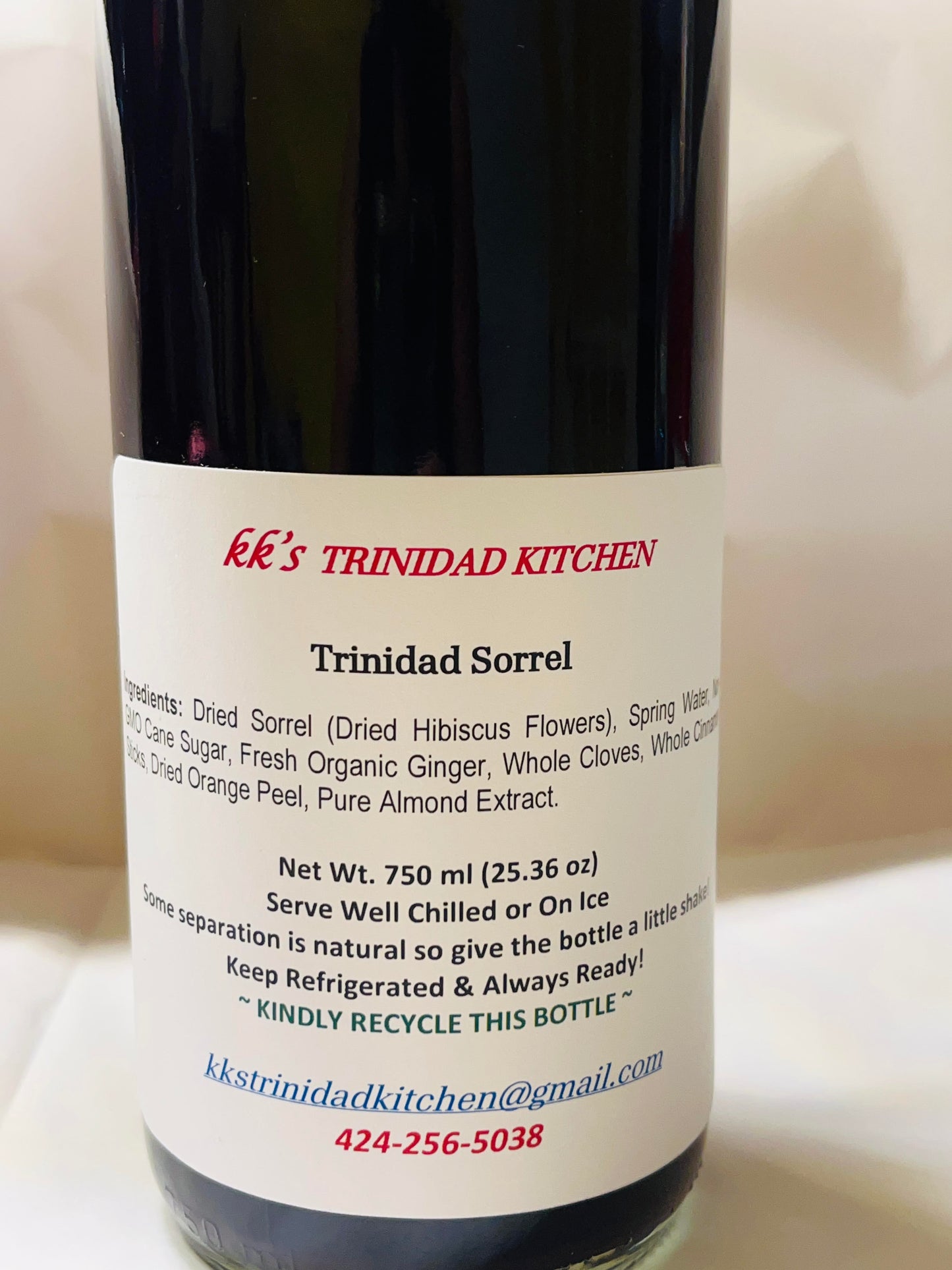 Close-up of KK's Trinidad Sorrel ingredient label